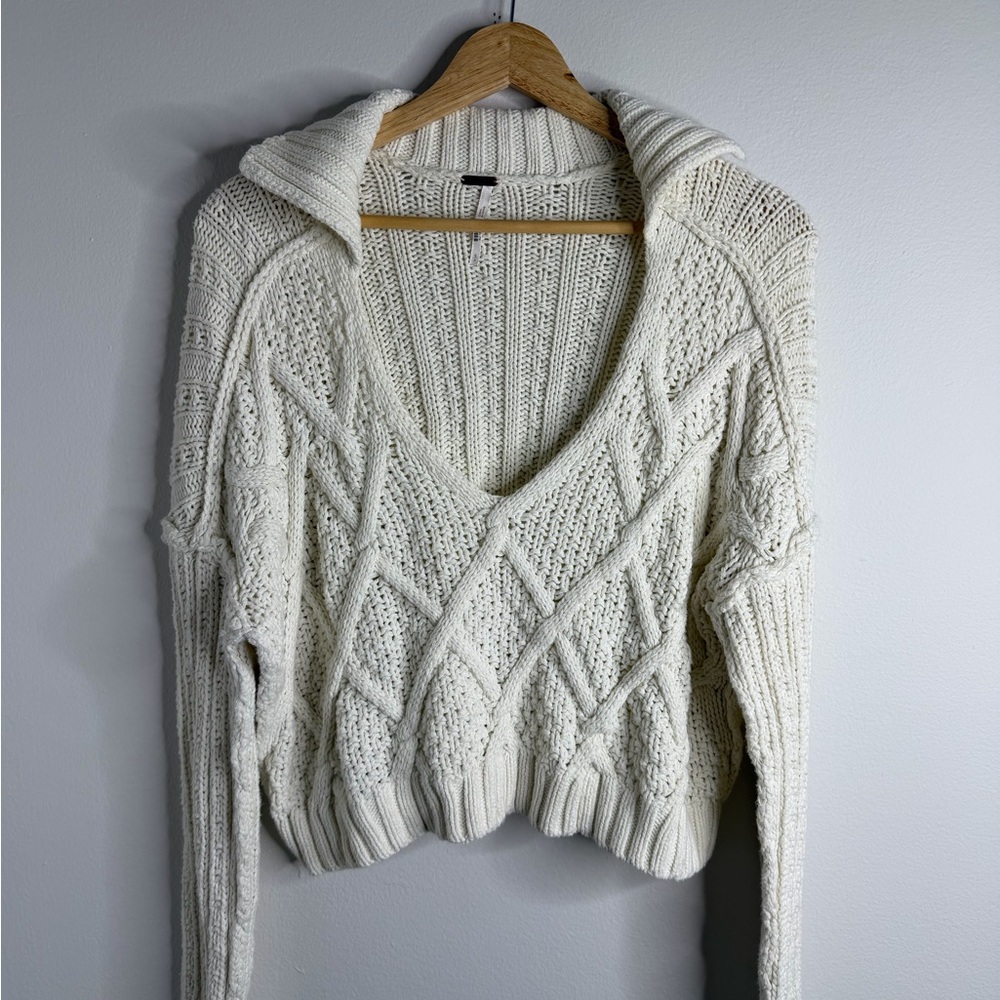 free people traveler cable cream sweater